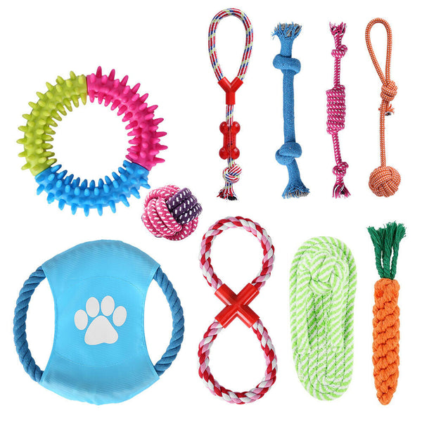 10PCS Pets Durable Cotton Rope Pull Teeth Clean Chew Toy Set_0