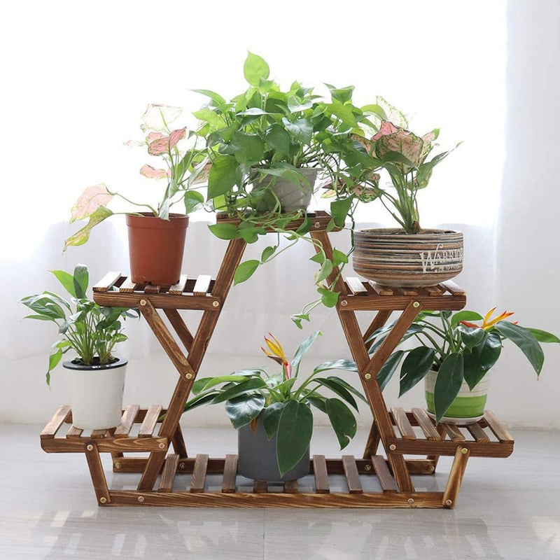 6 Tier Pine Wood Planter Corner Flower Rack Plant Display Shelf - Homefaire