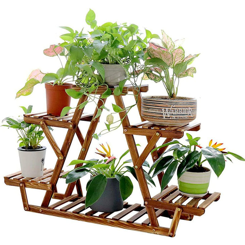 6 Tier Pine Wood Planter Corner Flower Rack Plant Display Shelf - Homefaire