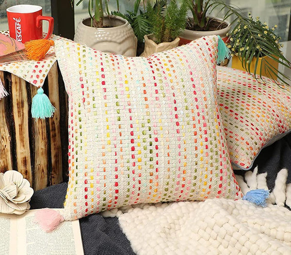 Woven Beige Cotton Cushion Cover