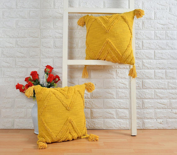 Tufted Cotton Yellow Triangle Cushion Cover