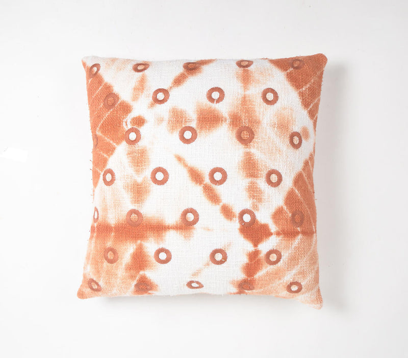 Tie & Dye Embroidered Rings Monochrome Cotton Cushion Cover