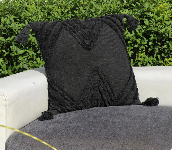 Woven Cotton Black Shaggy Cushion Cover