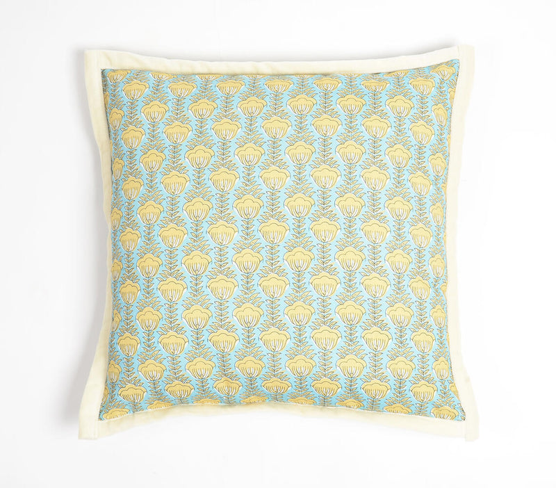 Yellow Floral Motif Print Cushion Cover