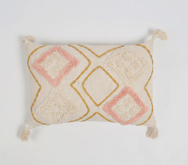 Geometric Tufts Pastel Tasseled Lumbar Cotton Cushion Cover