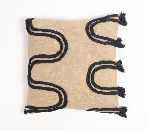 Handwoven Cotton Black Braided-Waves Cushion Cover