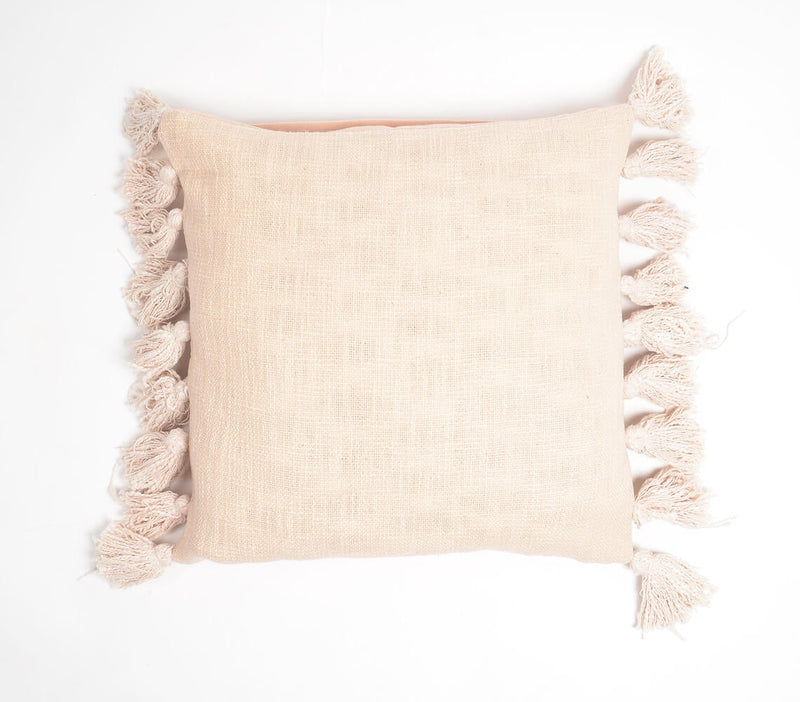 Solid Soft Pink Tasseled Cushion Cover