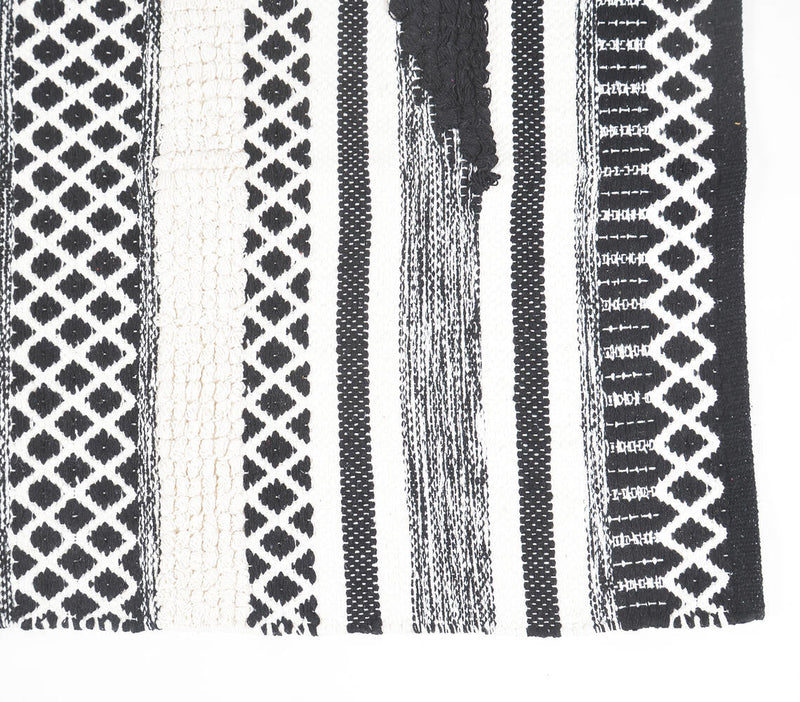 Handwoven Cotton Monochrome Panelled Rug