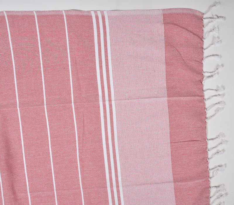 Handwoven Cotton Striped Sage & red Bath Towels (Set Of 2)