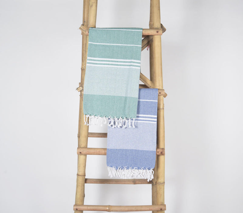 Handwoven Cotton striped Sage & BlueBath Towels (Set Of 2)