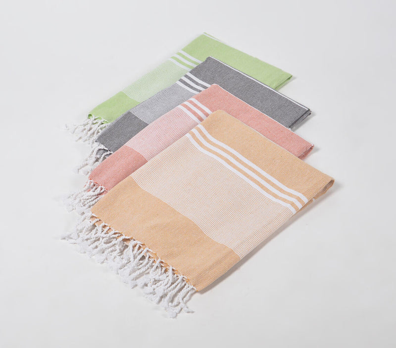 Assorted Handwoven Cotton striped Bath Towels (Set Of 4)