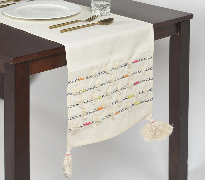 Thread Striped & Tasseled Cotton Table Runner
