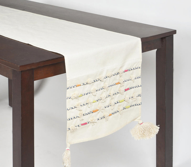 Thread Striped & Tasseled Cotton Table Runner