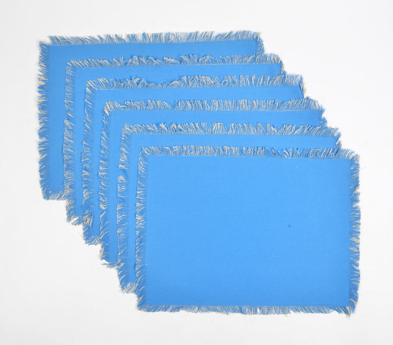 Solid Azure Blue Placemats with Frayed Edges (set of 6)