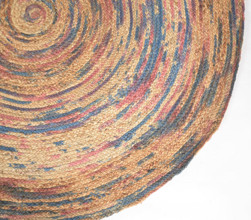 Handwoven Jute & Discarded Fabric Abstract Spiral Rug