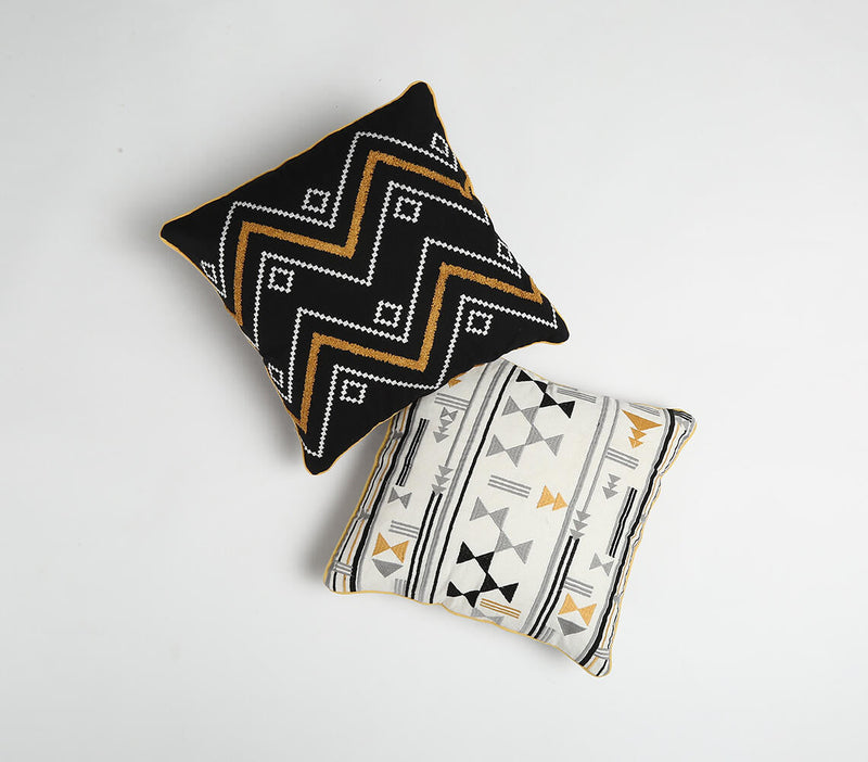 Eco-Friendly Embroidered Geometric Cotton Cushion Cover