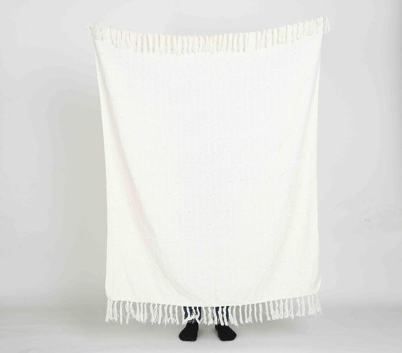 Cotton Wool Throw with Tufts & Tassels