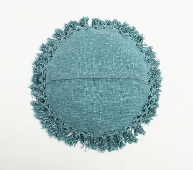 Sea Blue Tasseled Round Cushion Cover