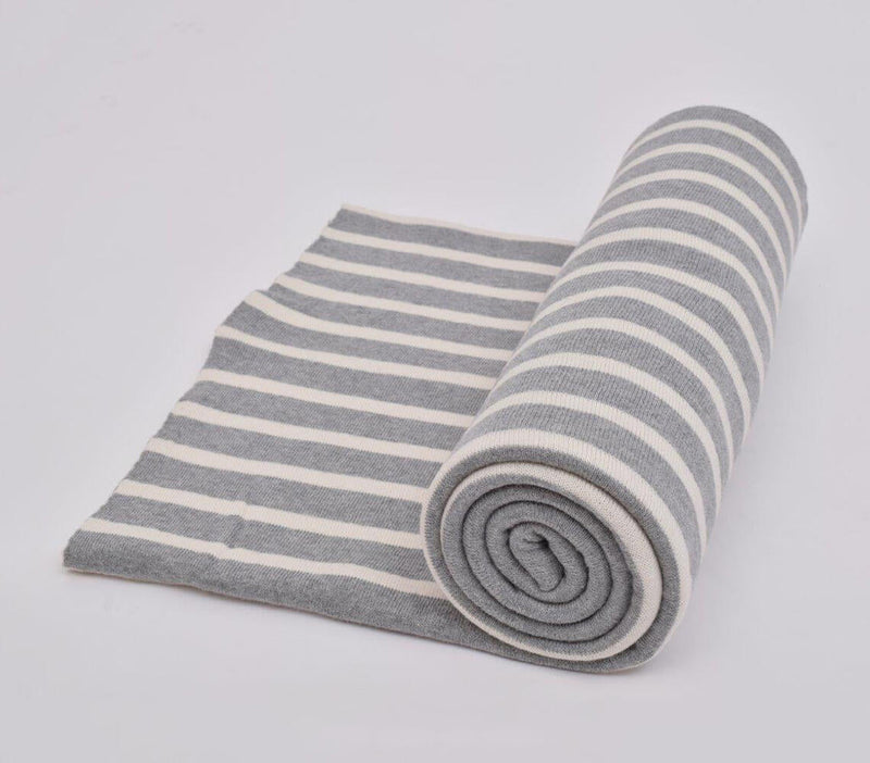 Muted Grey Striped Knitted Throw