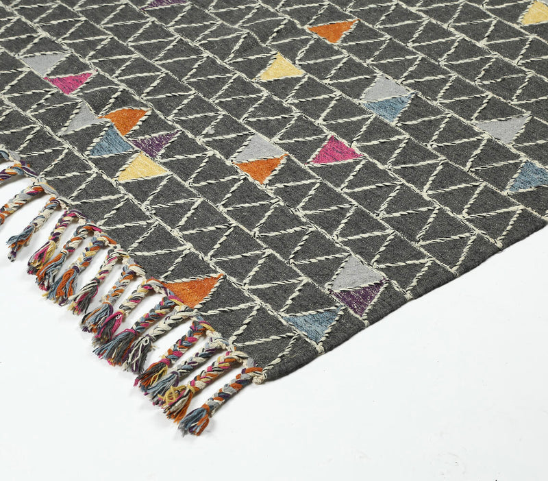 Handwoven Color Pop Triangles Woolen Rug