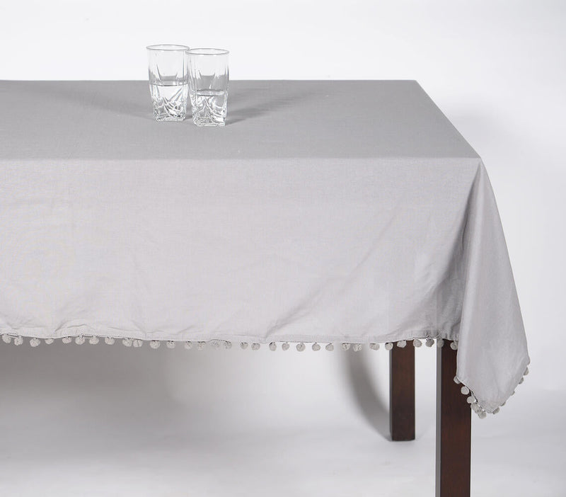 Solid Silver Cotton Table cover with embellished border