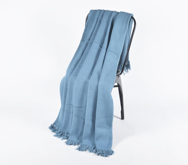 Solid periwinkle blue Tasseled Cotton Throw