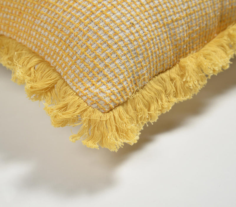 Handwoven Cotton Check Fringed Cushion Cover