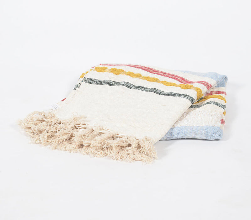 Handwoven & Tufted Cotton Striped Multicolor Throw