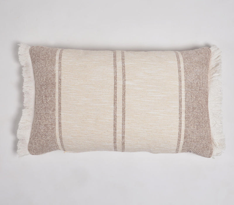 Striped Handloom Lumbar Cushion Cover with Frayed Sides