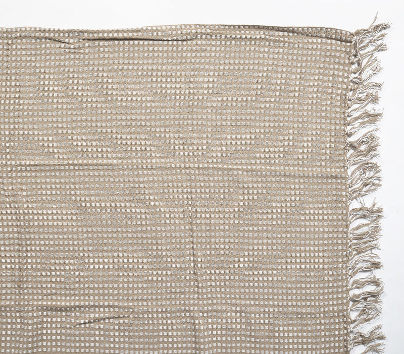 Handwoven Cotton Taupe Waffle Tasseled Throw