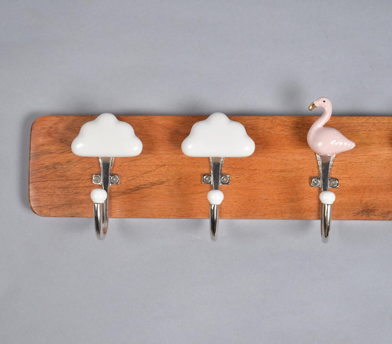 Clouds & Flamingo Wooden Wall Hook