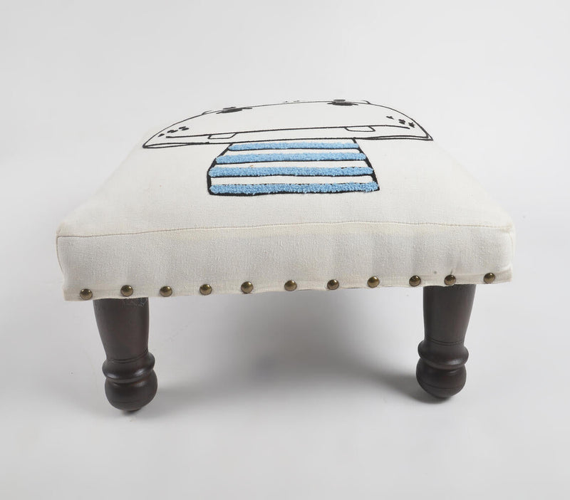 Baby Hippo Embroidery Upholstered Stool
