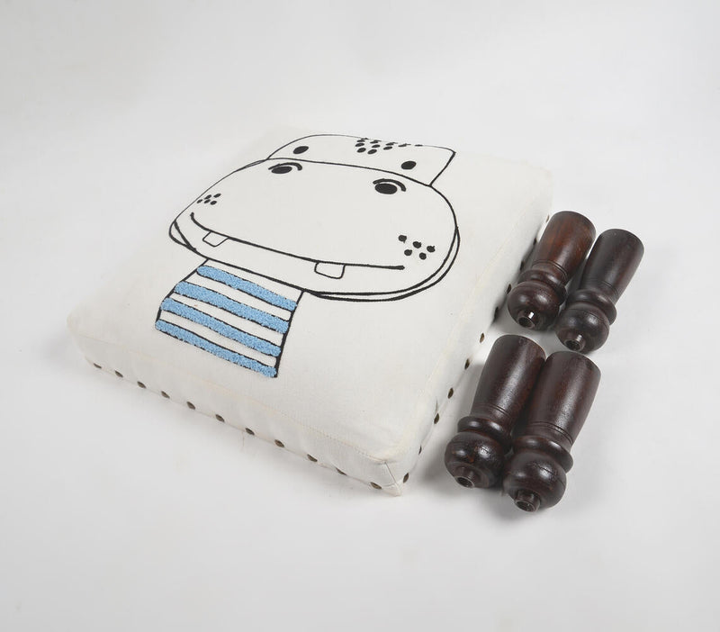 Baby Hippo Embroidery Upholstered Stool