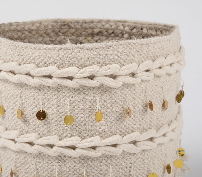 Braided Jute & Handwoven Cotton Basket