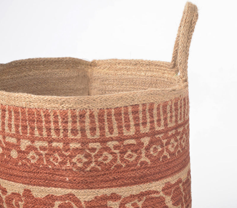 Handwoven Ethnic Printed Jute Basket