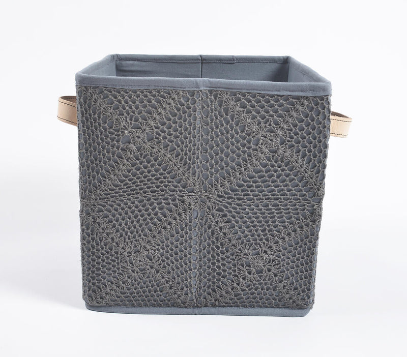 Crochet Charcoal Cotton Foldable Storage Hamper