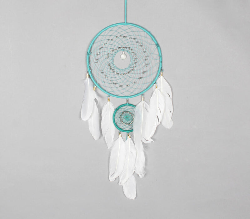 Classic Beaded & Faux Feathers Turquoise Dreamcatcher