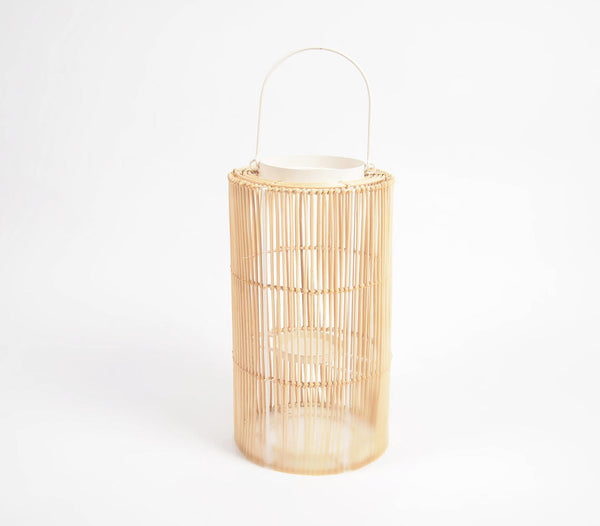 Minimal Handwoven Earthy Iron & Cane Candle Holder