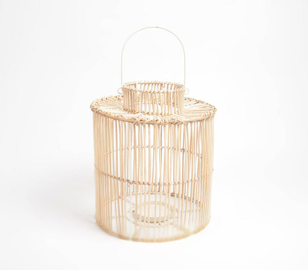 Structured Handwoven Iron & Cane Candle Holder