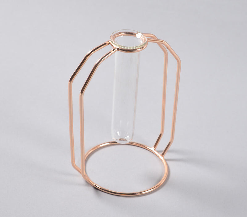 Rose-Gold Metal & Glass Test Tube Planter Vases (set of 2)