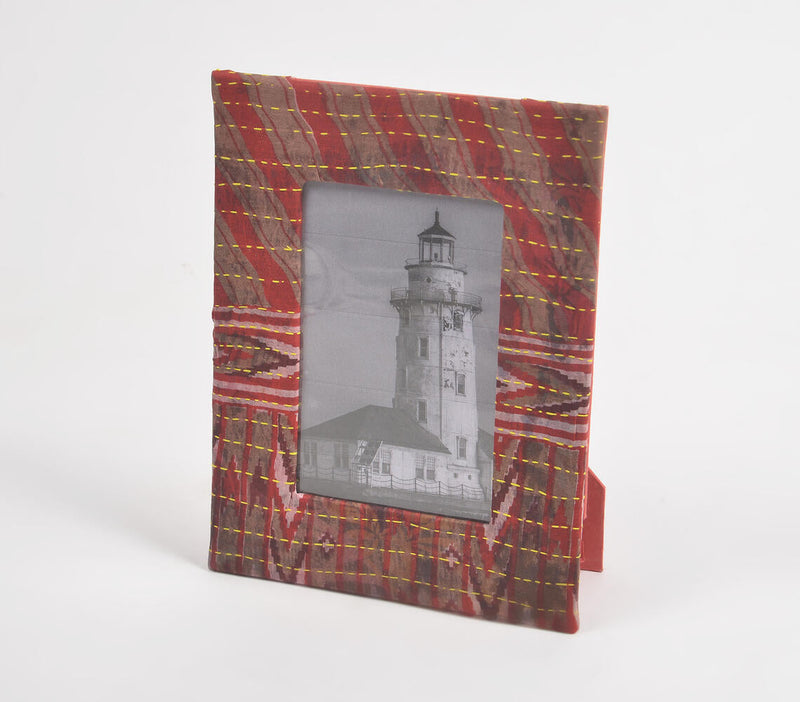 Upcycled maroon kantha fabric photo frame