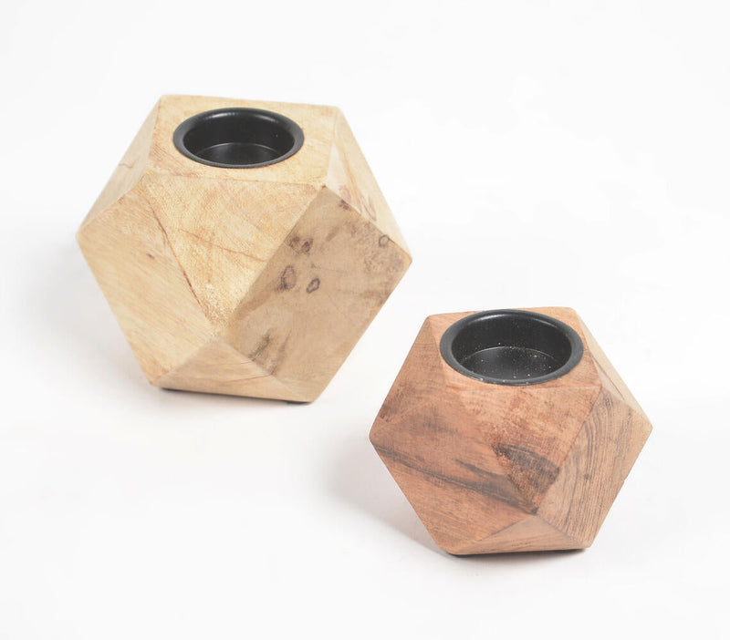 Diamond Cuts Wooden Tealight Holders (Set of 2)