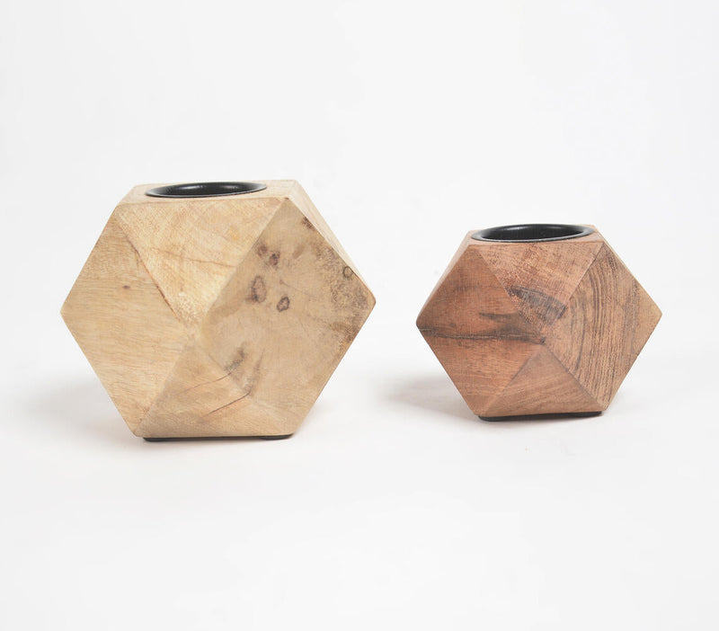 Diamond Cuts Wooden Tealight Holders (Set of 2)