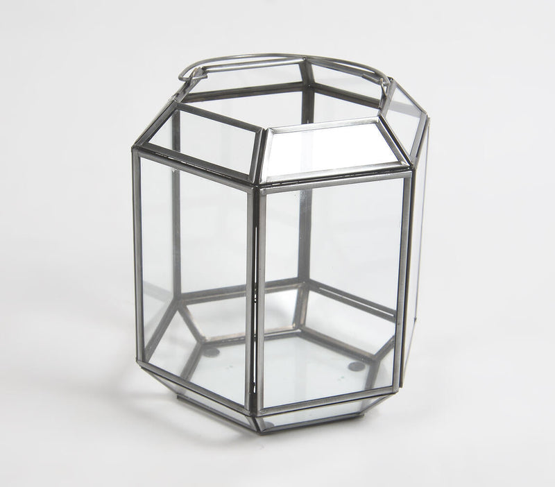 Handmade Iron & Glass Hexagonal Candle Holder