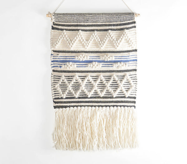 Geometric Fringed Handwoven Cotton & Wool Wall Hanging