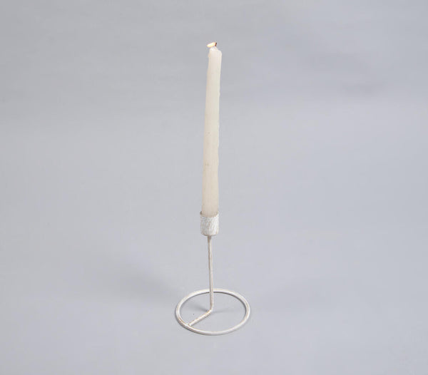 Distressed White Metal Candle Holder