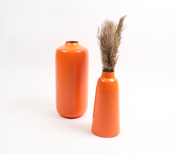 Solid Orange Flower Vases (Set of 2)