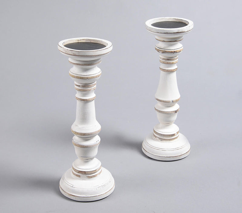 Distress Painted Mango Wood Candle Stands (set of 2) Q1