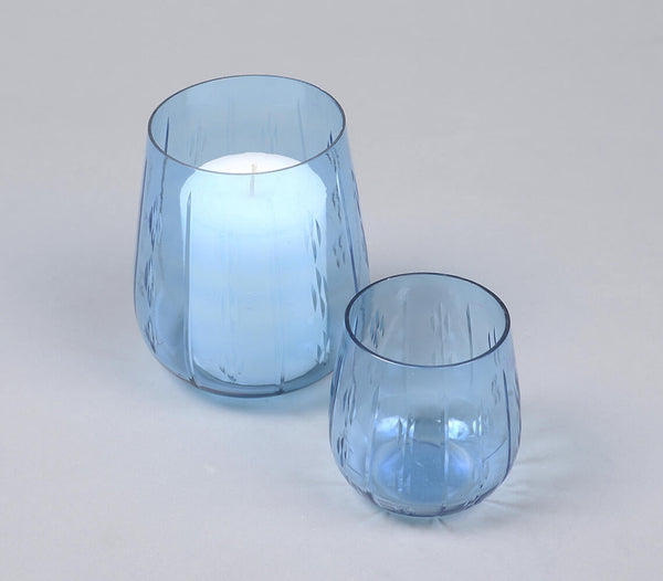 Sky Blue Tinted Handmade Glass Votives (Set of 2)