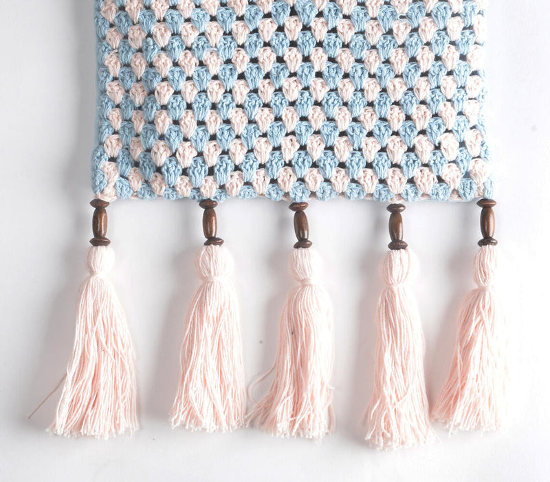 Crochet Sky Blue Wall Pocket with Tassels